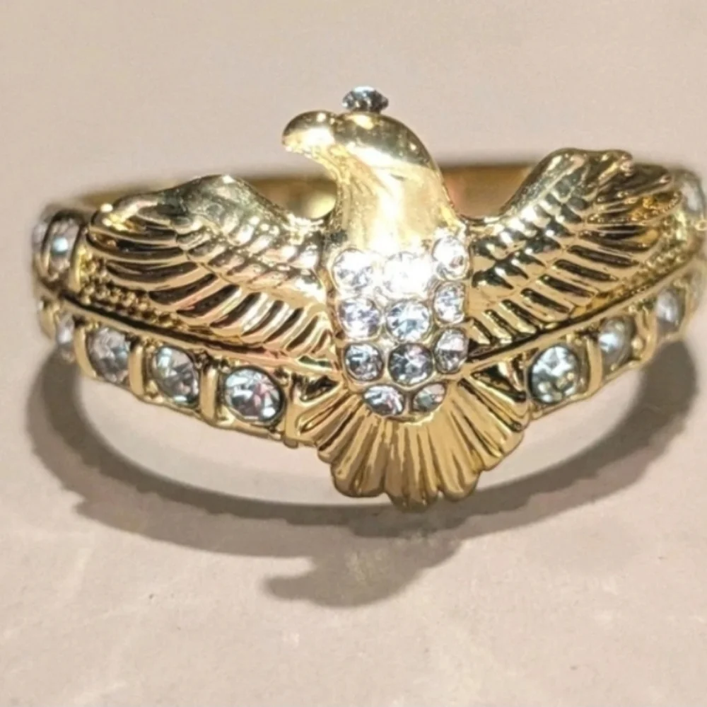 1ct Round Simulated Diamond Mens Flying Eagle Ring 14k Yellow Gold Plated 10